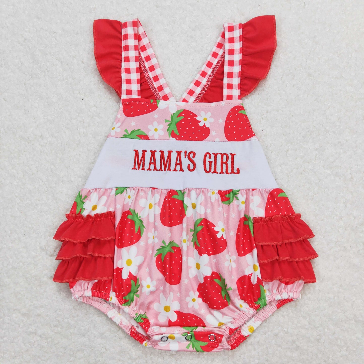 SR1269  embroidery mama's girl strawberry flower girl romper  202404 RTS