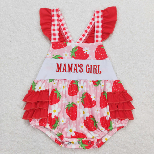 SR1269  embroidery mama's girl strawberry flower girl romper  202404 RTS