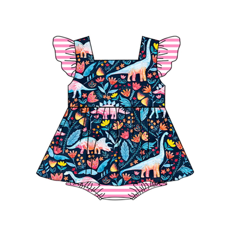 SR1383 preorder flower dinosaur girl romper 202402