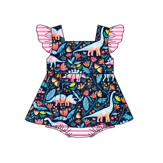 SR1383 preorder flower dinosaur girl romper 202402