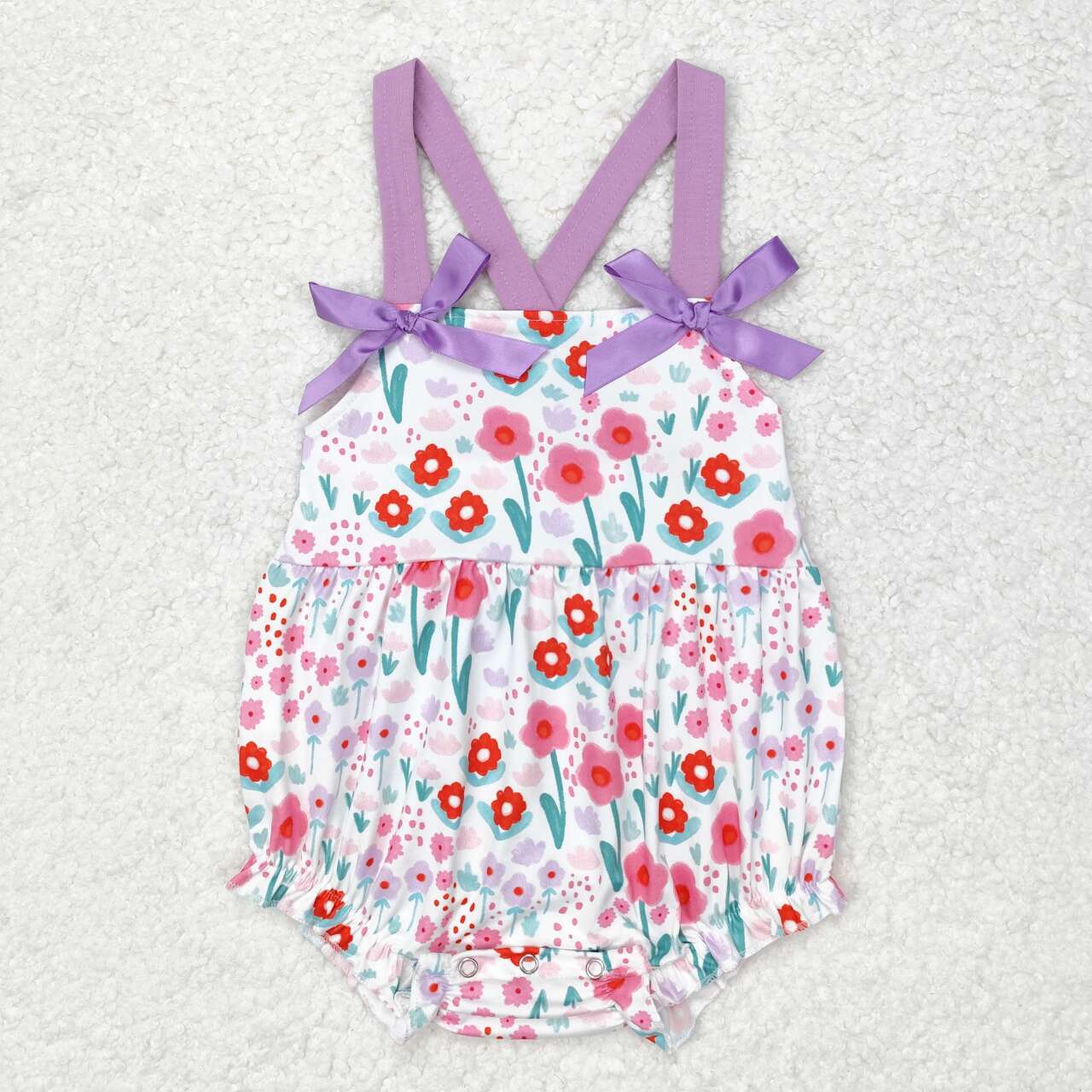 Purpke flowers bow SR1417 girl romper 202407 RTS