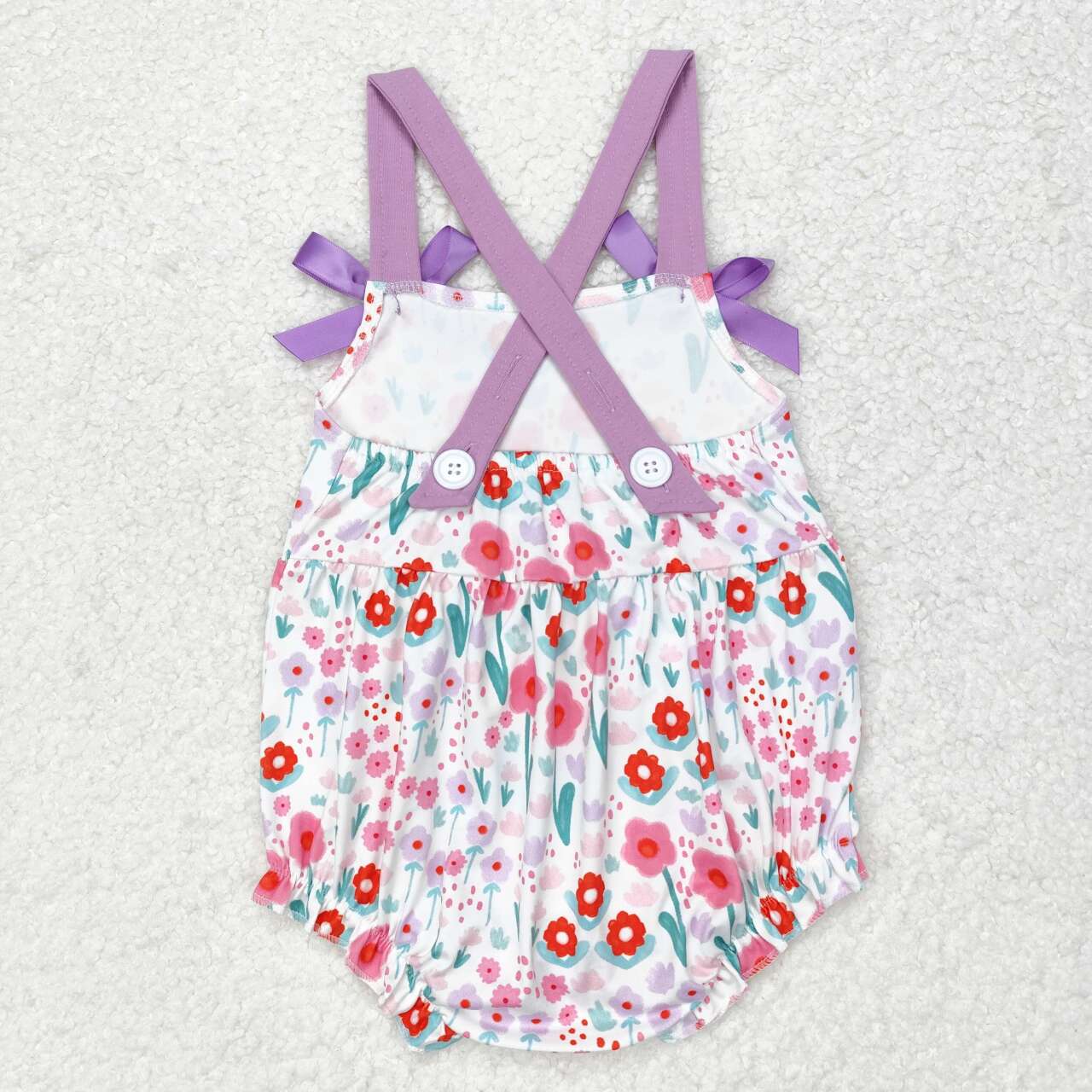 Purpke flowers bow SR1417 girl romper 202407 RTS