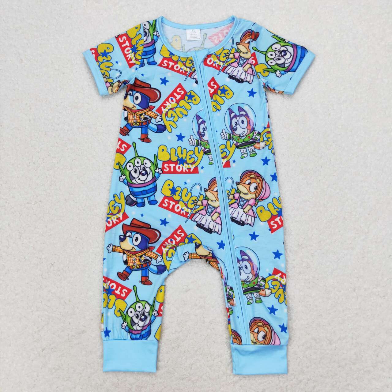 SR1723 Bamboo bluey dog western boy romper 202406  RTS