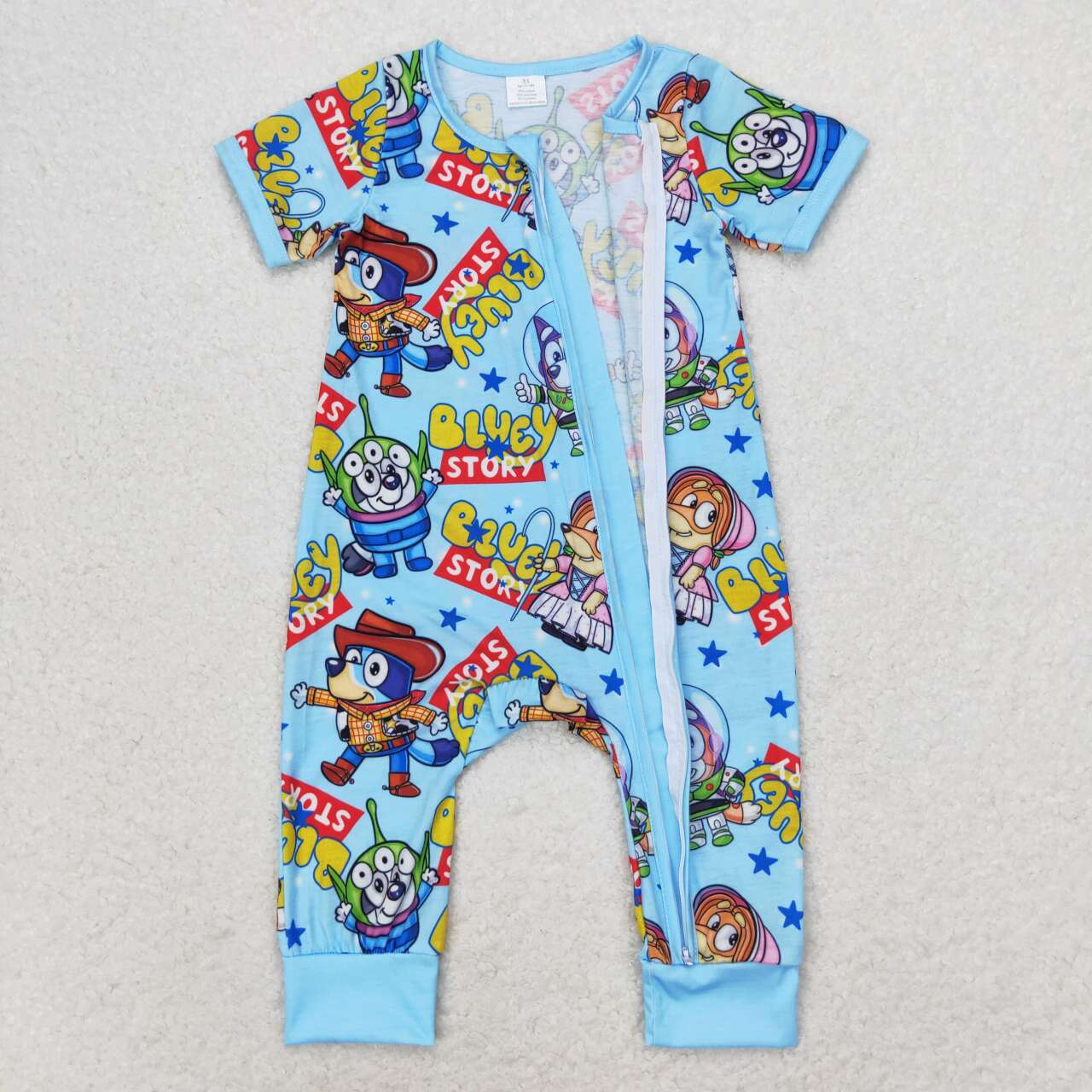 SR1723 Bamboo bluey dog western boy romper 202406  RTS