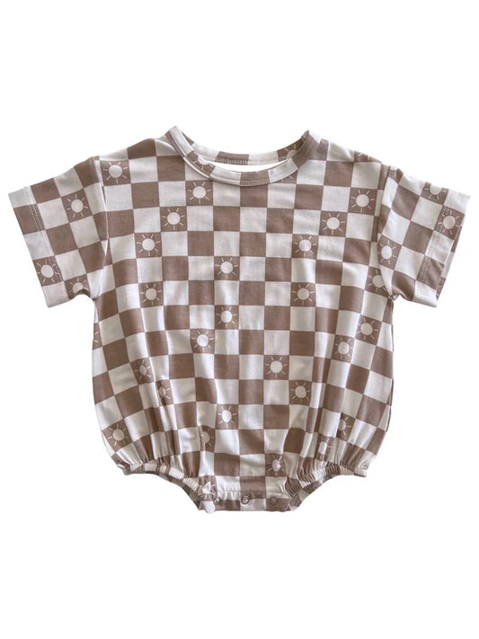 SR1725 brown checkerboard western boy romper 202404 preorder