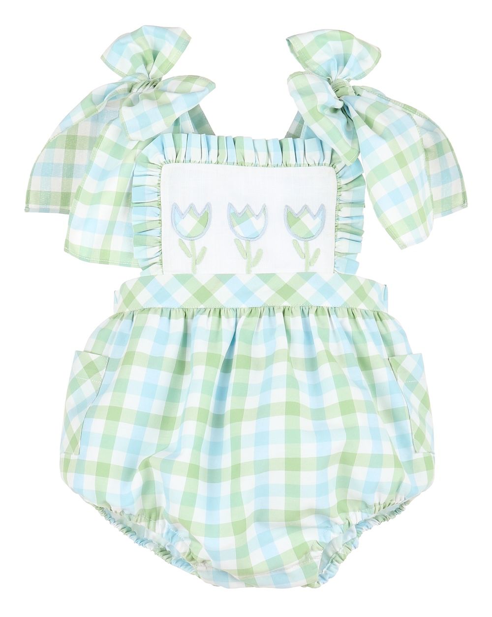 SR1756 western flower green plaid girl romper 202404 preorder