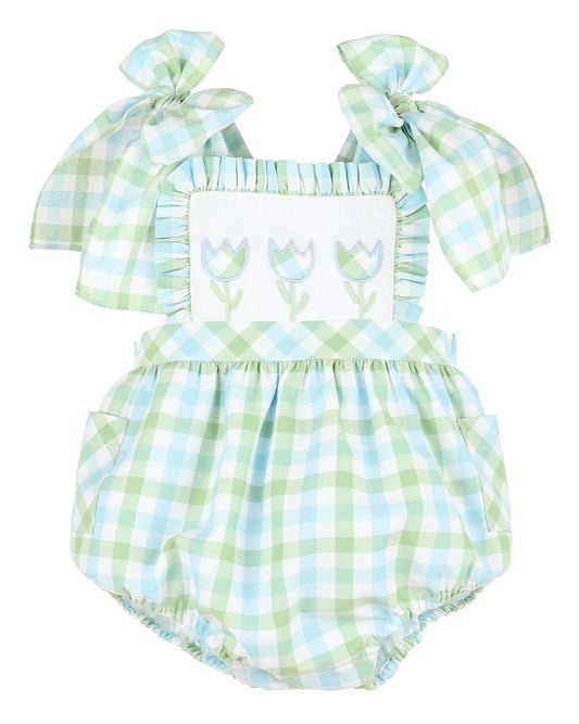SR1756 western flower green plaid girl romper 202404 preorder