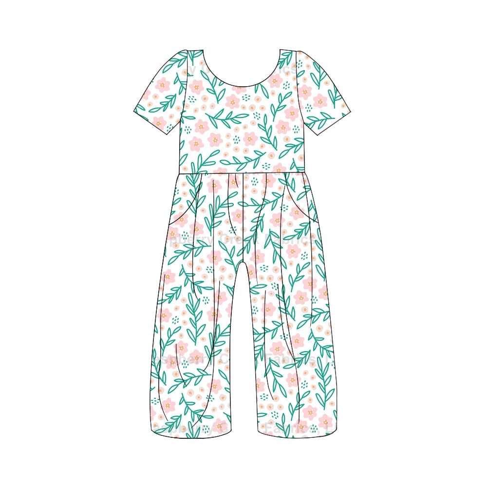 SR1859 preorder flower short sleeve girl jumpsuit overall 202405