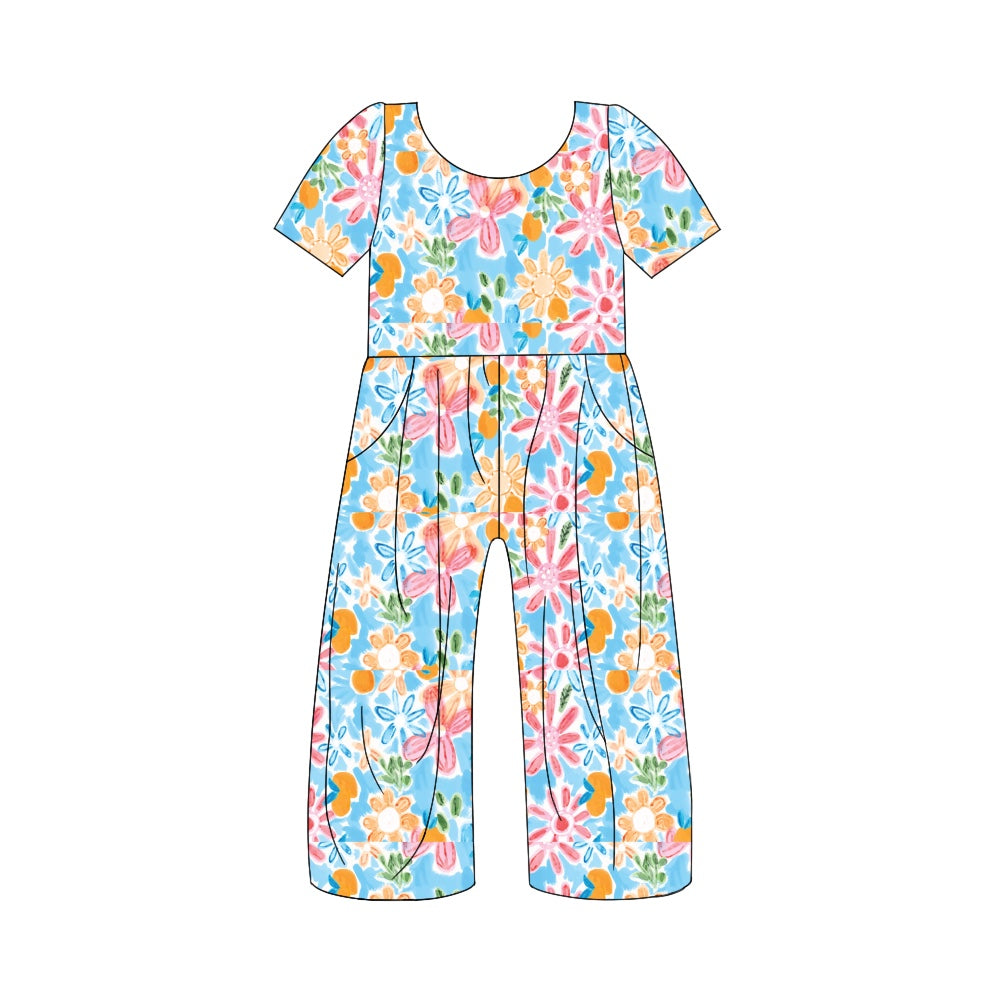 SR1860 preorder flower short sleeve girl jumpsuit overall 202405