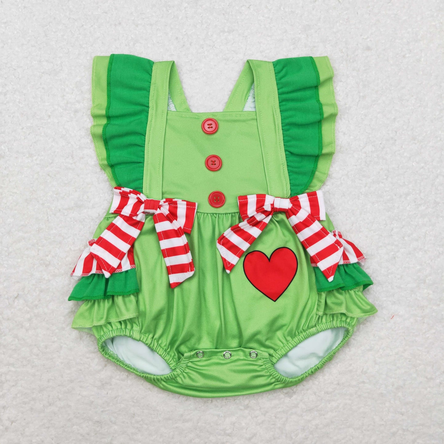 SR1912 Green love bow ruffle girl romper 202408 sibling RTS