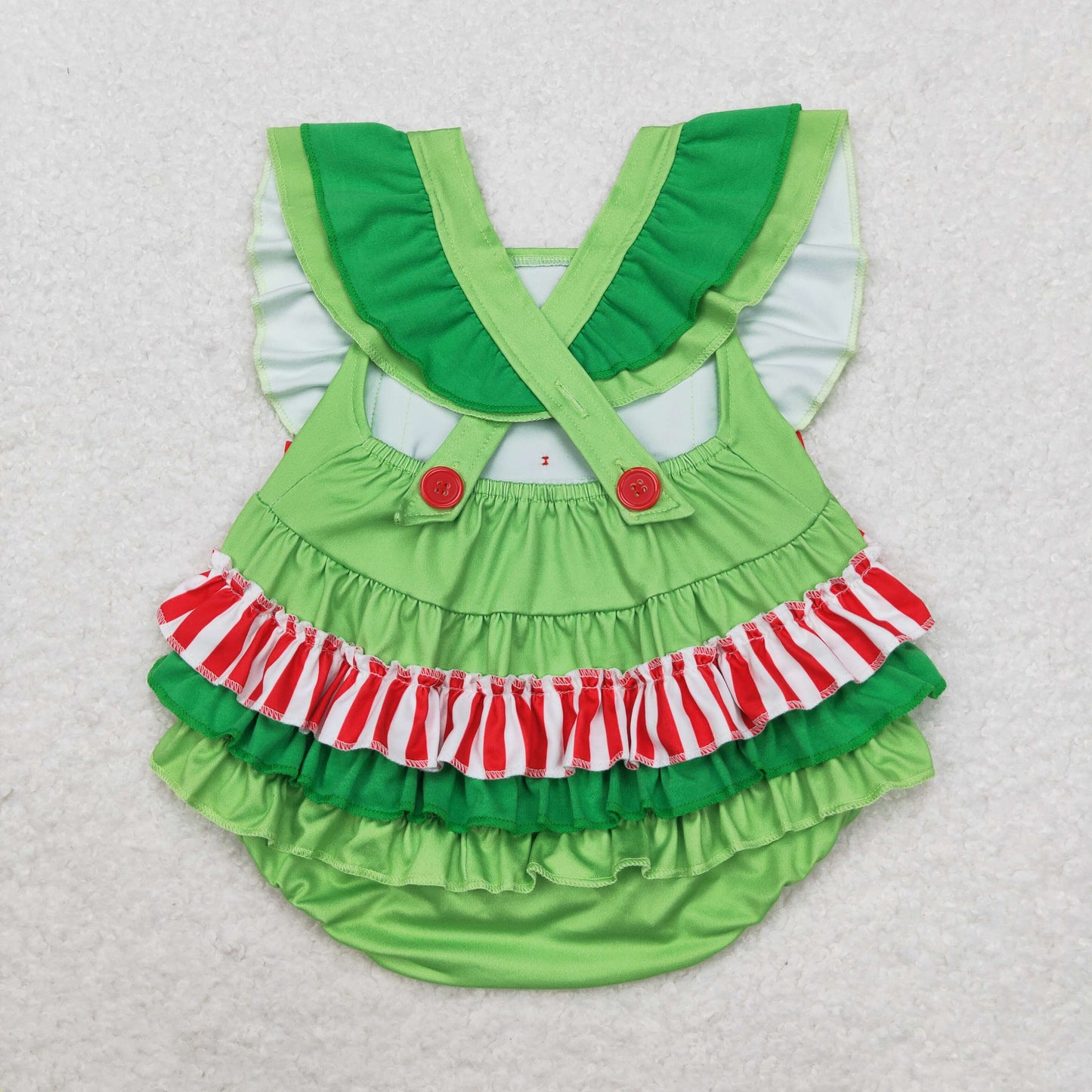 SR1912 Green love bow ruffle girl romper 202408 sibling RTS