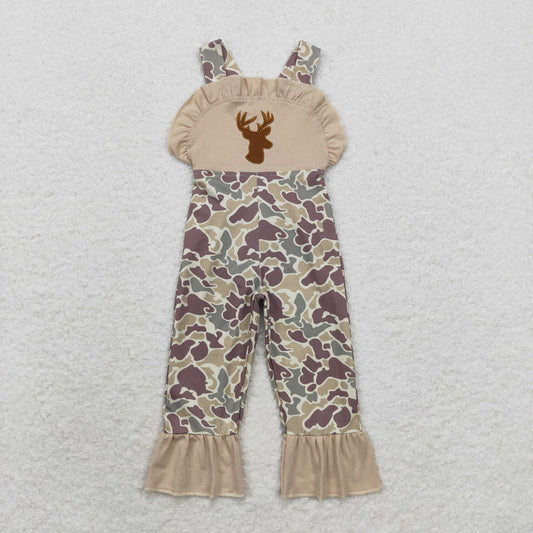 SR1914 Embroidery RTS deer camo short sleeve girl jumpsuit overall 202408 sibling