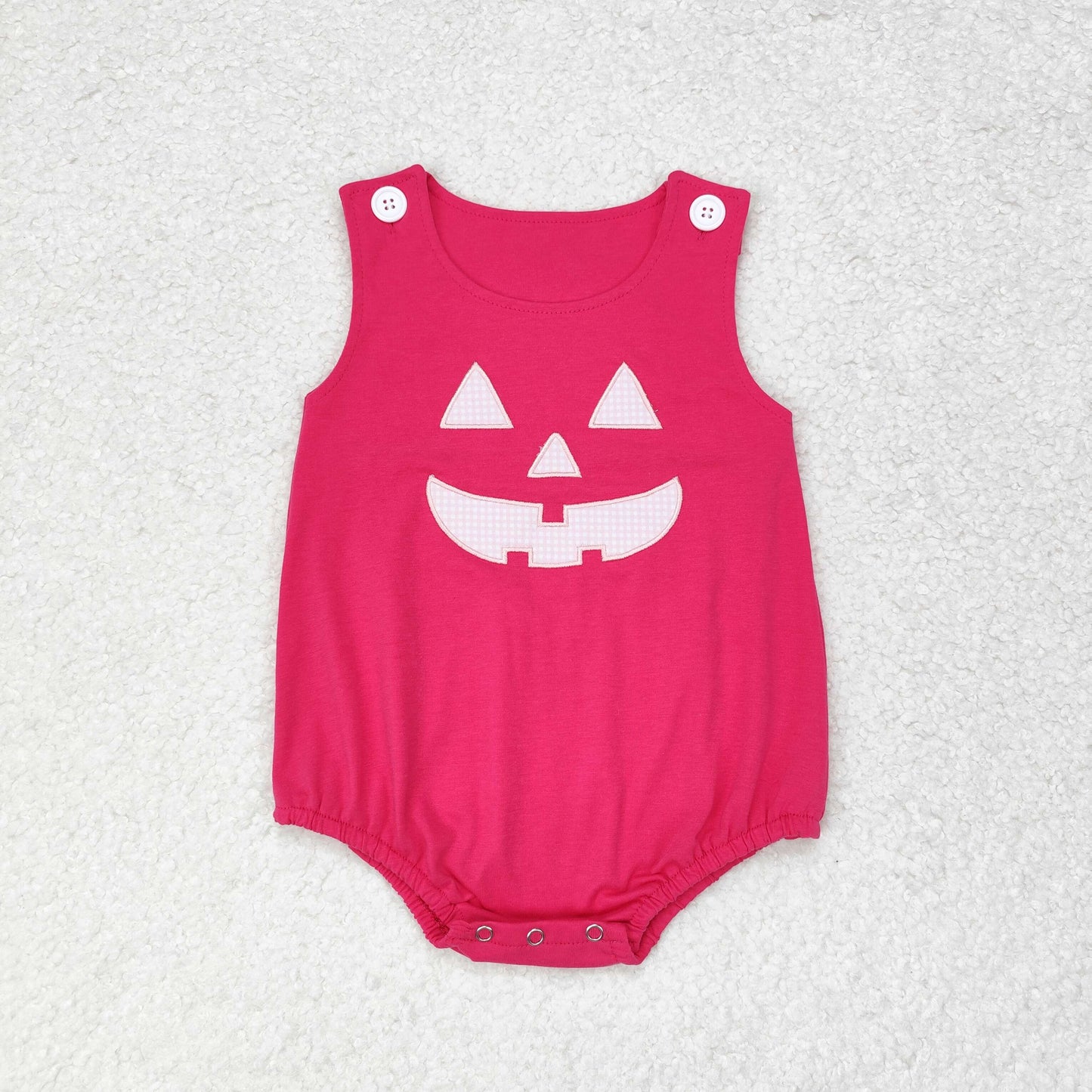 SR1925 embroidery pumpkin smile face Halloween pink girl romper 202407 sibling RTS