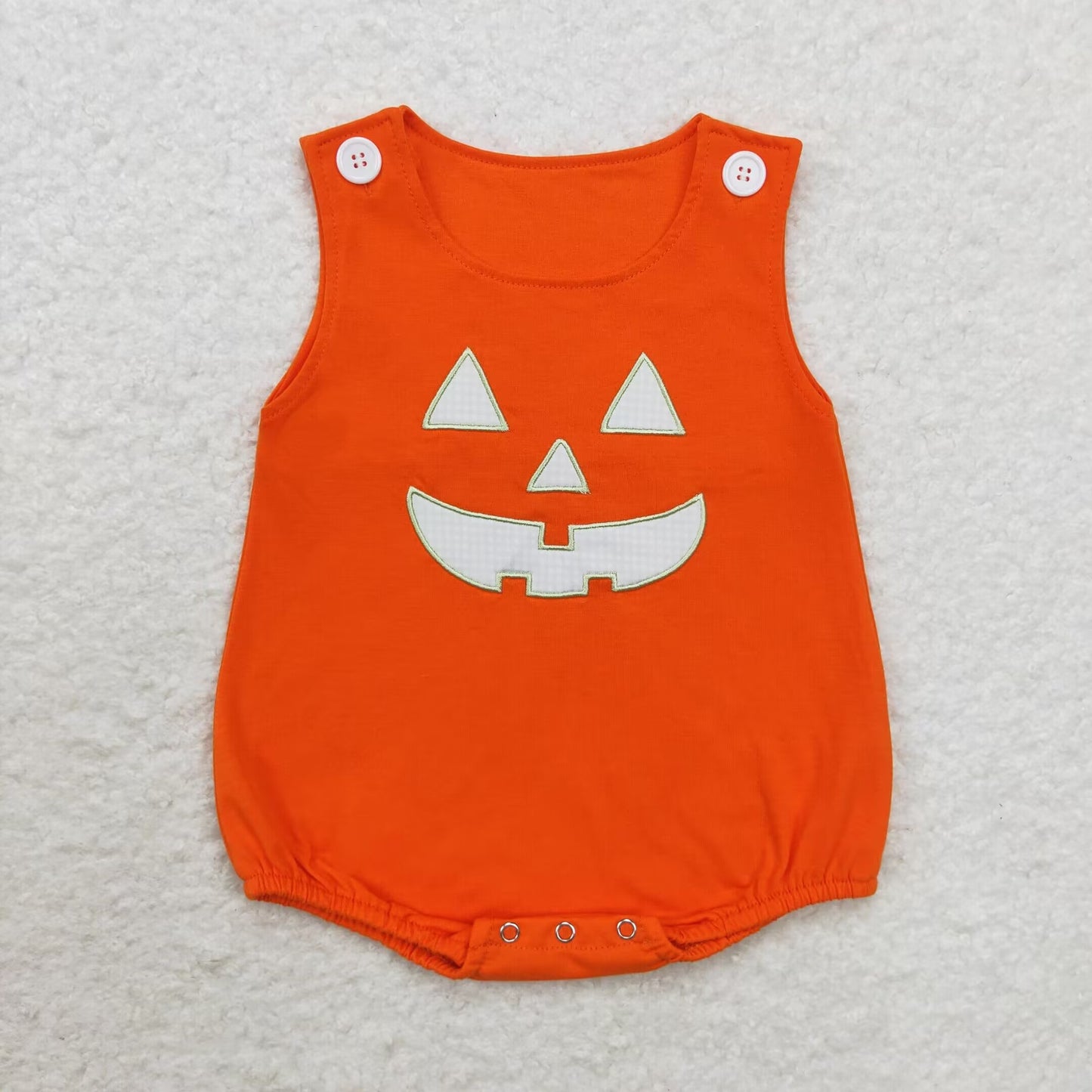 SR1937 Halloween embroidery pumpkin smile face orange girl romper 202408 sibling