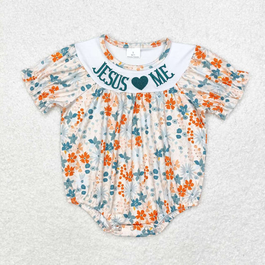 SR1941 Jesus love me embroidery girl romper 202408 r sibling