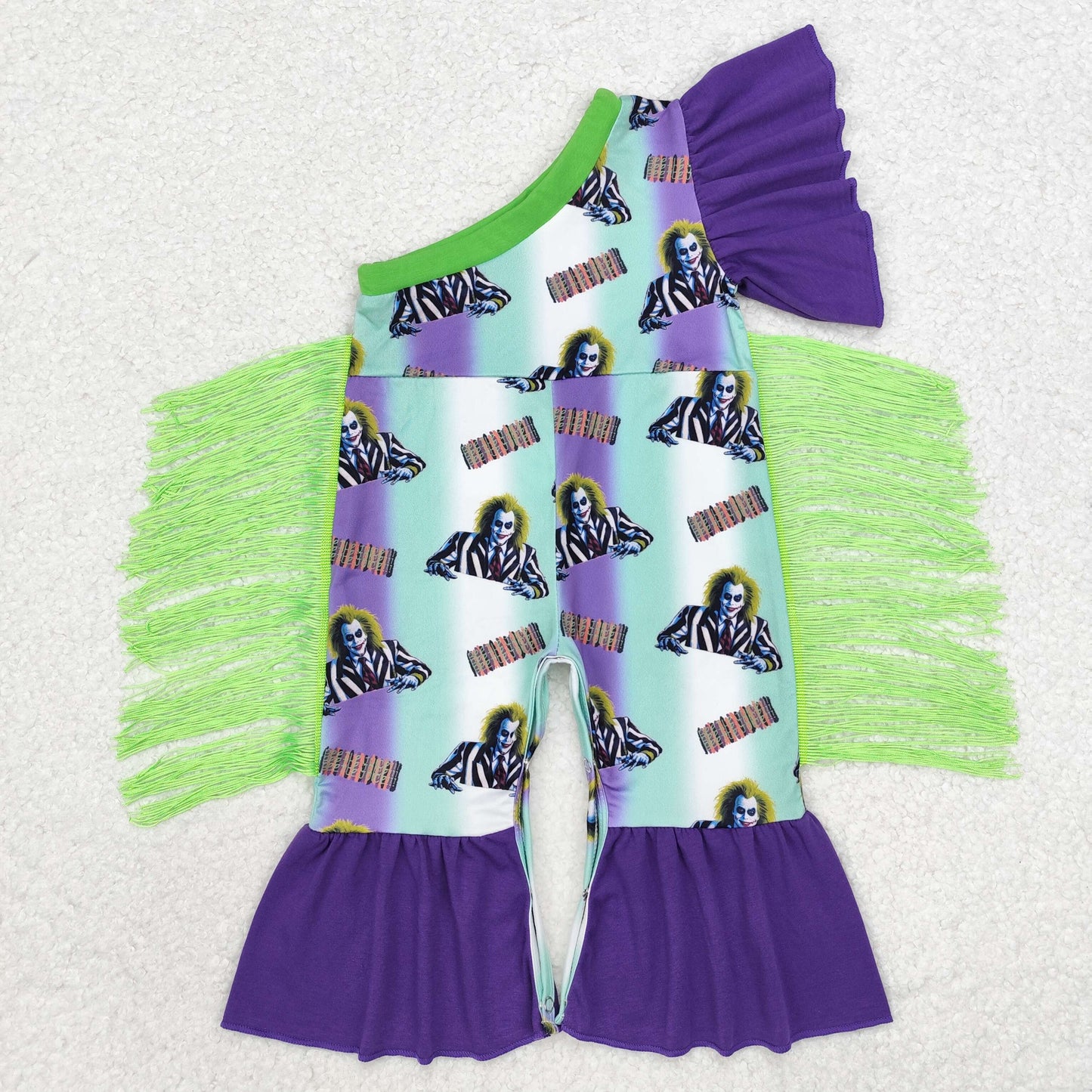 SR1944 Halloween purple green tassel sibling  girl romper 202410 RTS