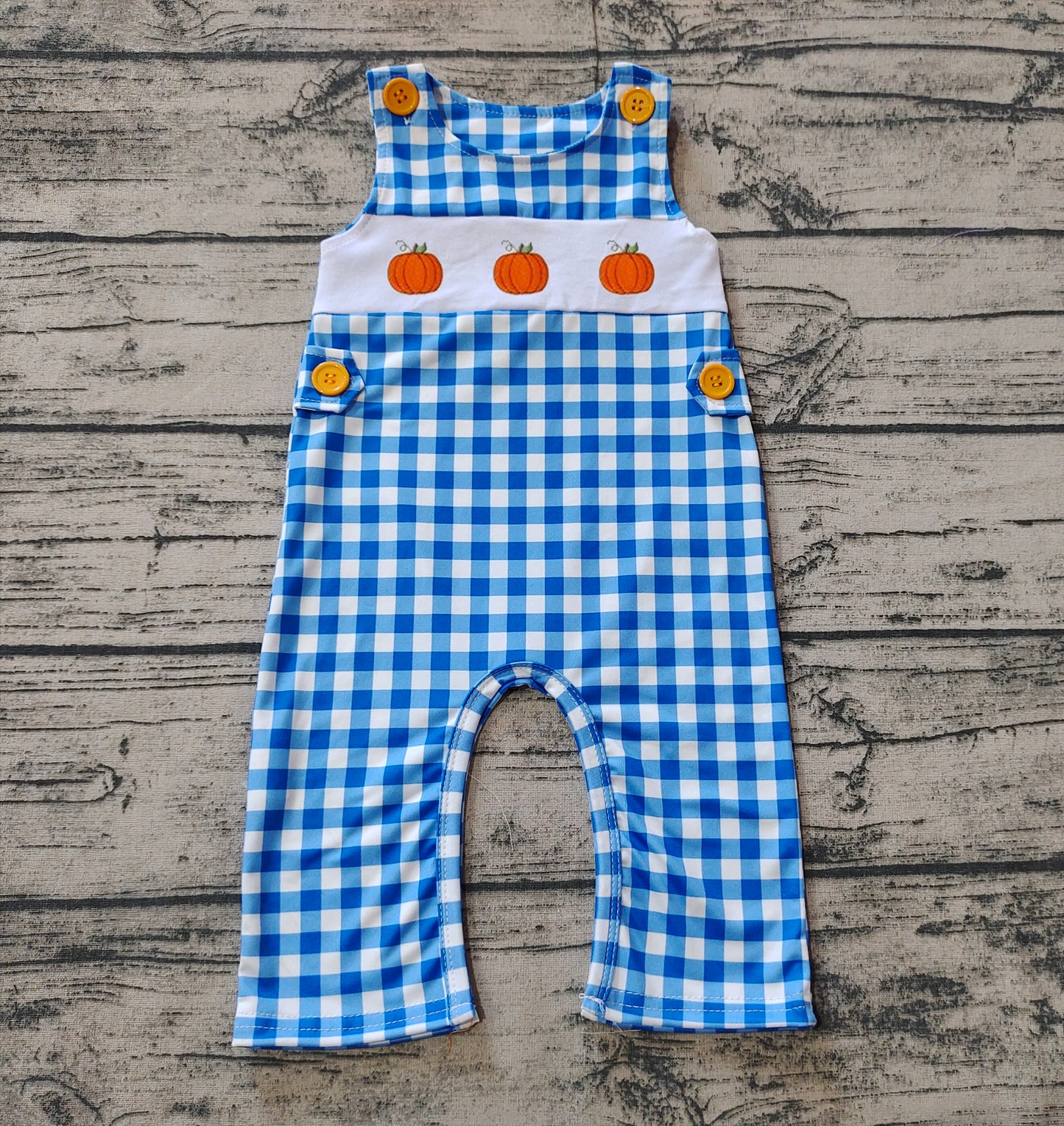 SR1949 embroidery  boy plaid blue romper 202409 RTS