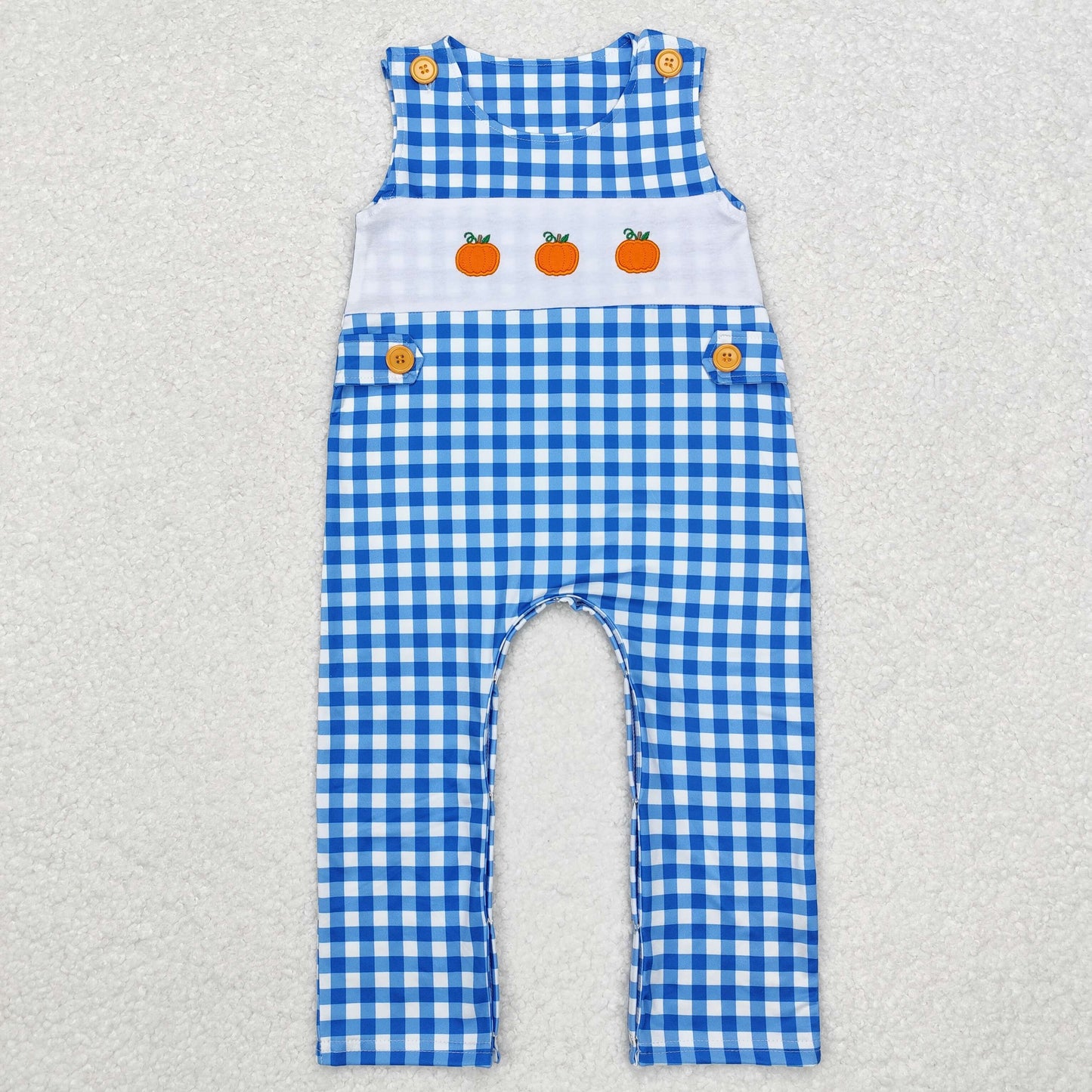 SR1949 embroidery  boy plaid blue romper 202409 RTS