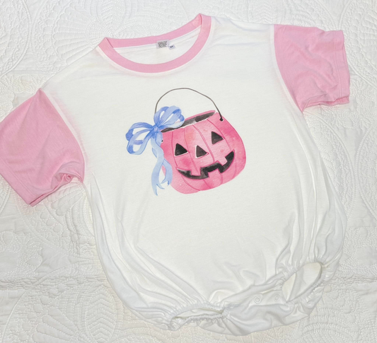 SR1966 Halloween pumpkin sibling SR1966 girl pink romper 202408 preorder