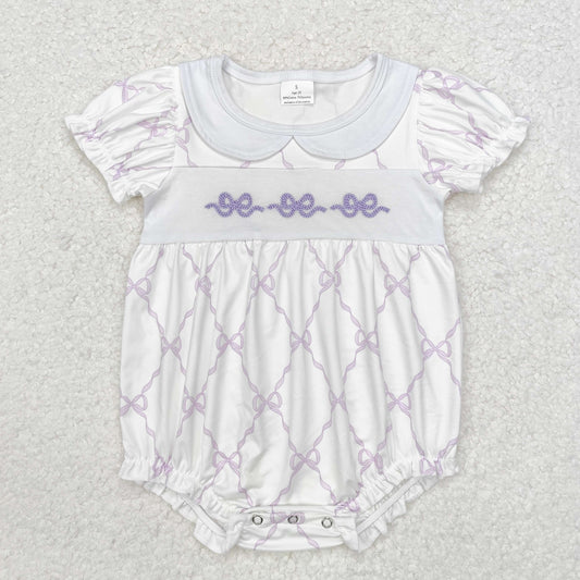 SR1968 embroidery bow sibling  girl  romper 202410 RTS