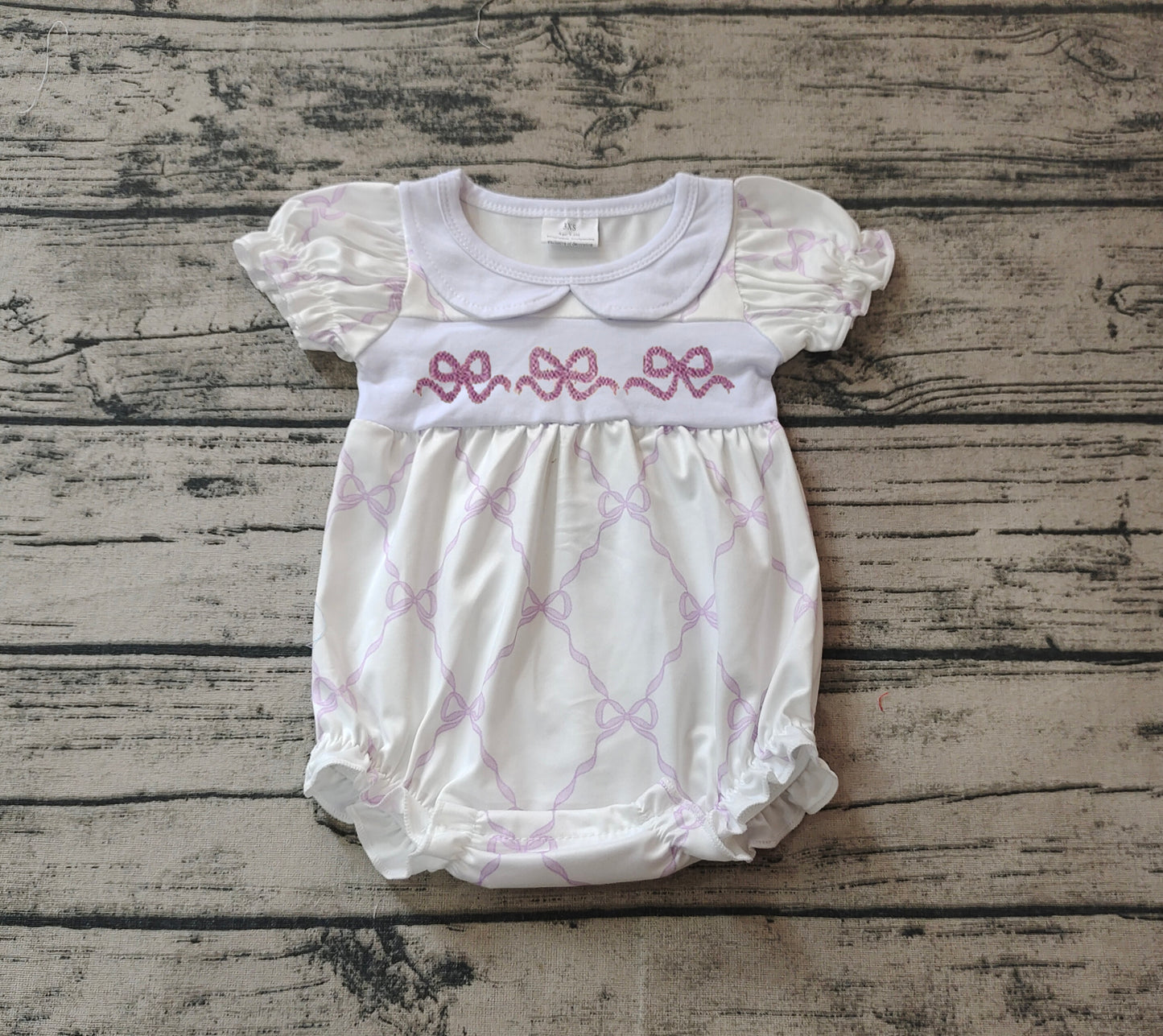 SR1968 embroidery bow sibling  girl  romper 202408 preorder