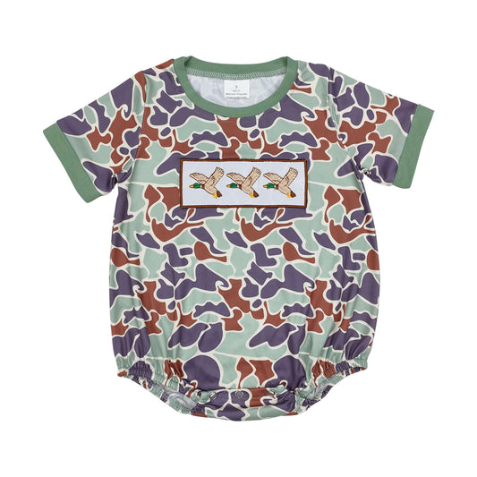NO MOQ RTS SR2011 Baby Boy Clothes Duck Embroidery Patch Camo Print Short Sleeve Bubble Romper 202610