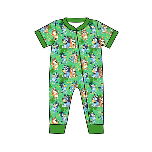 SR2069 western ST. Patrick’s day bluey dog boy romper 202410 preorder sibling