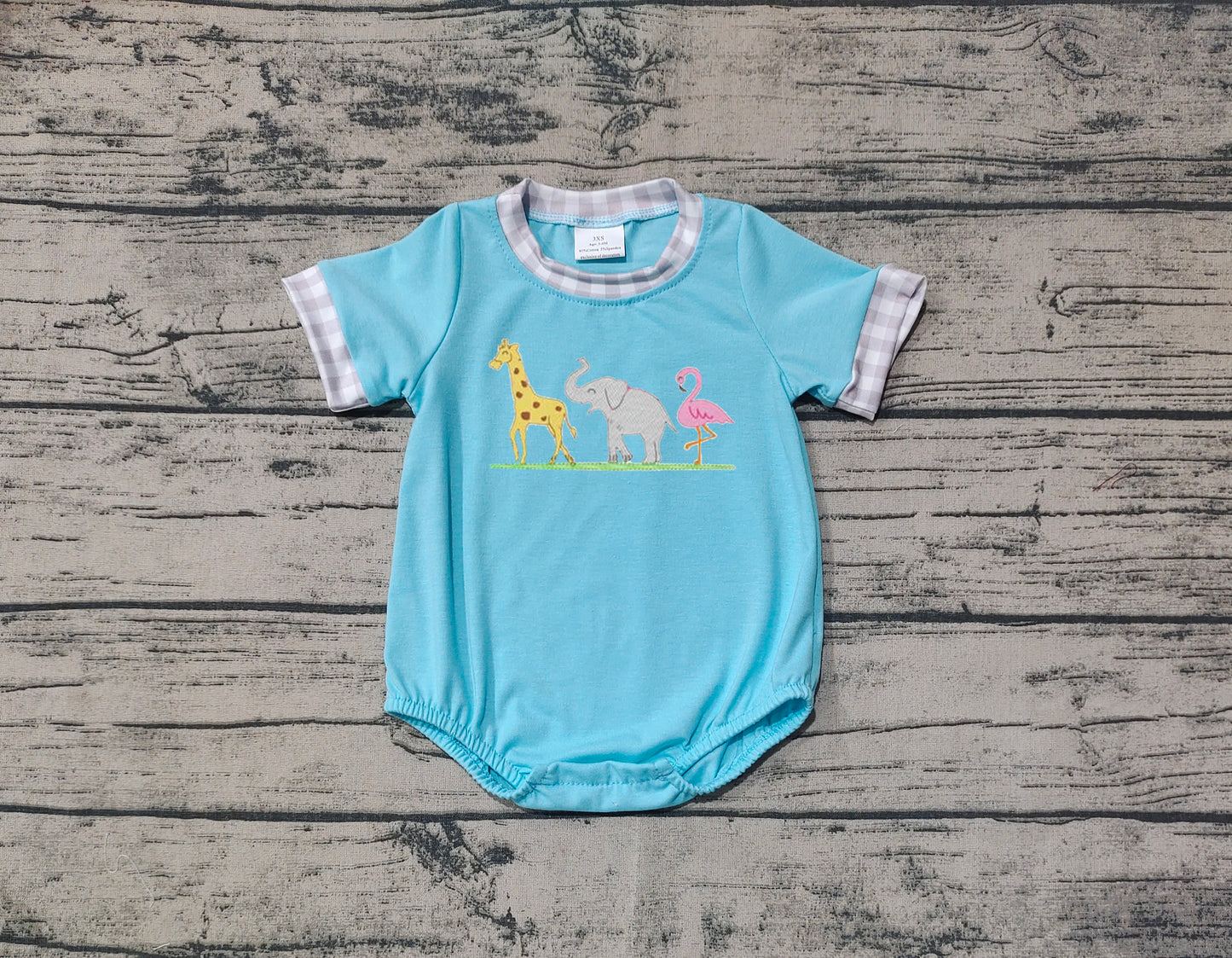 SR2123  embroidery elephant Giraffe boy romper 202411 preorder sibling