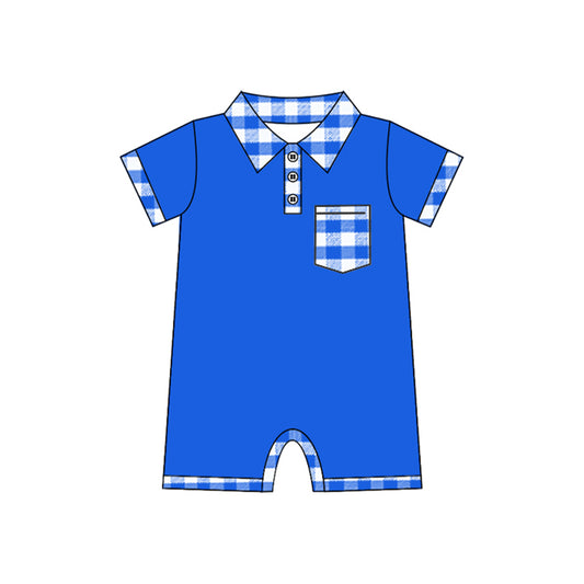 SR2177 blue plaid checkboard boy romper 202411 preorder sibling