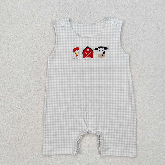 SR2183 embroidery cow farm horse boy western romper 202412 RTS  sibling