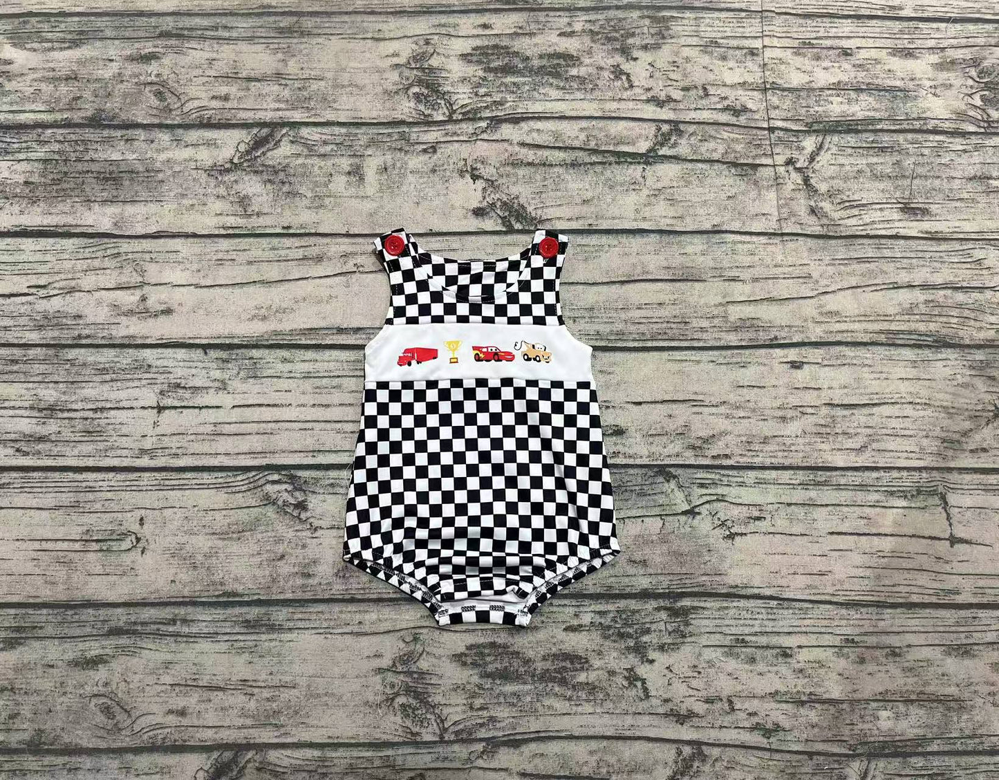 SR2207  checkerboard cartoon car western boy romper 202411 preorder sibling