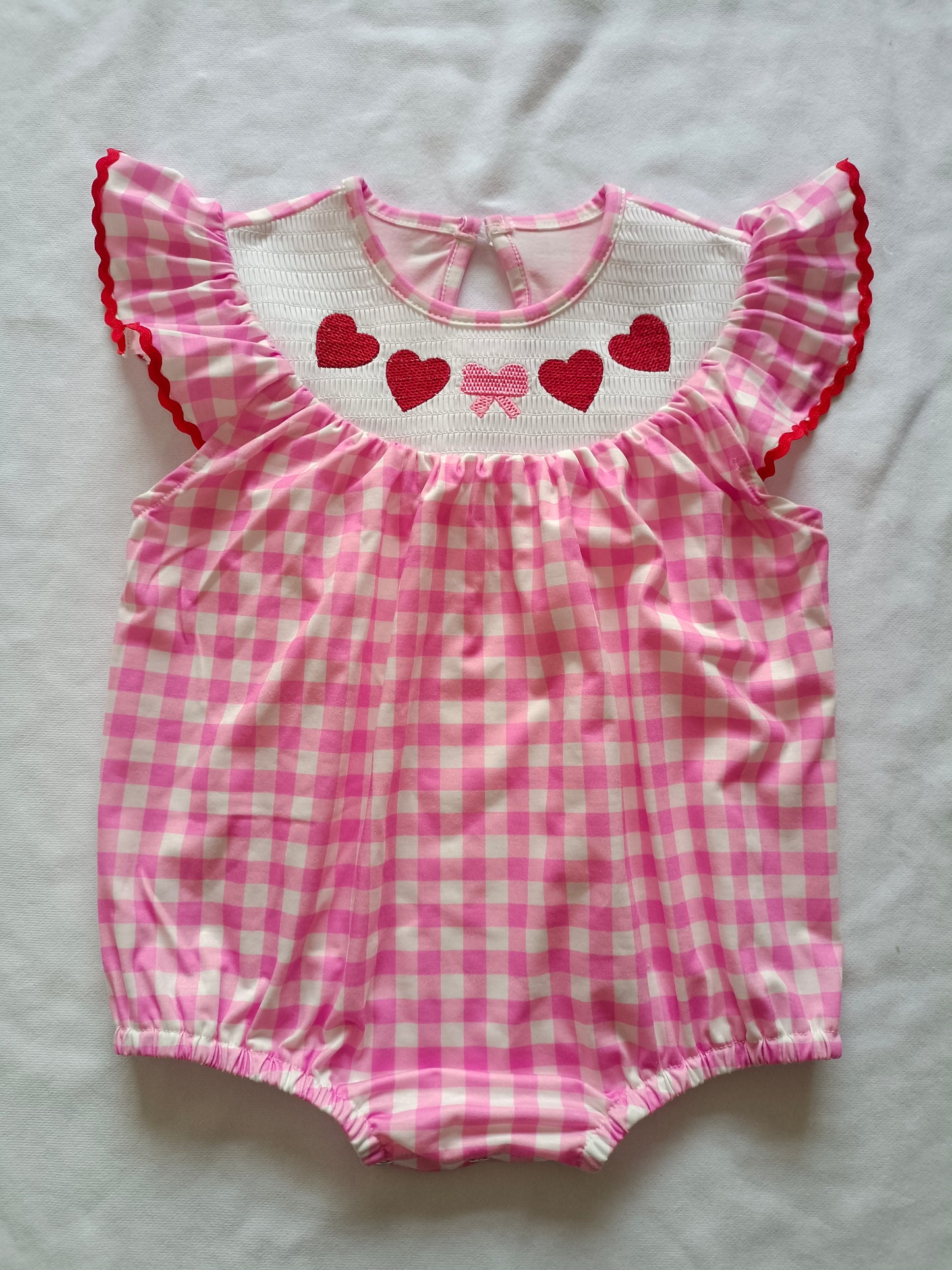 SSR2214 smocked  western pink love girl romper 202411 preorder sibling