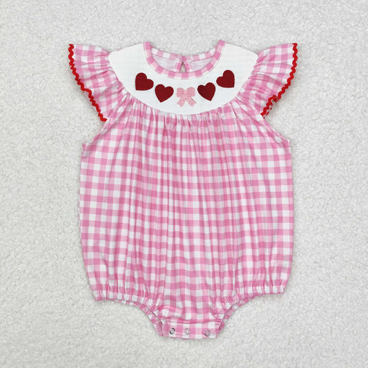 SR2214 smocked western pink love girl romper 202501 RTS sibling