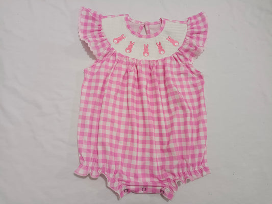 SSR2215 smocked  western Easter bunny girl romper 202411 preorder sibling