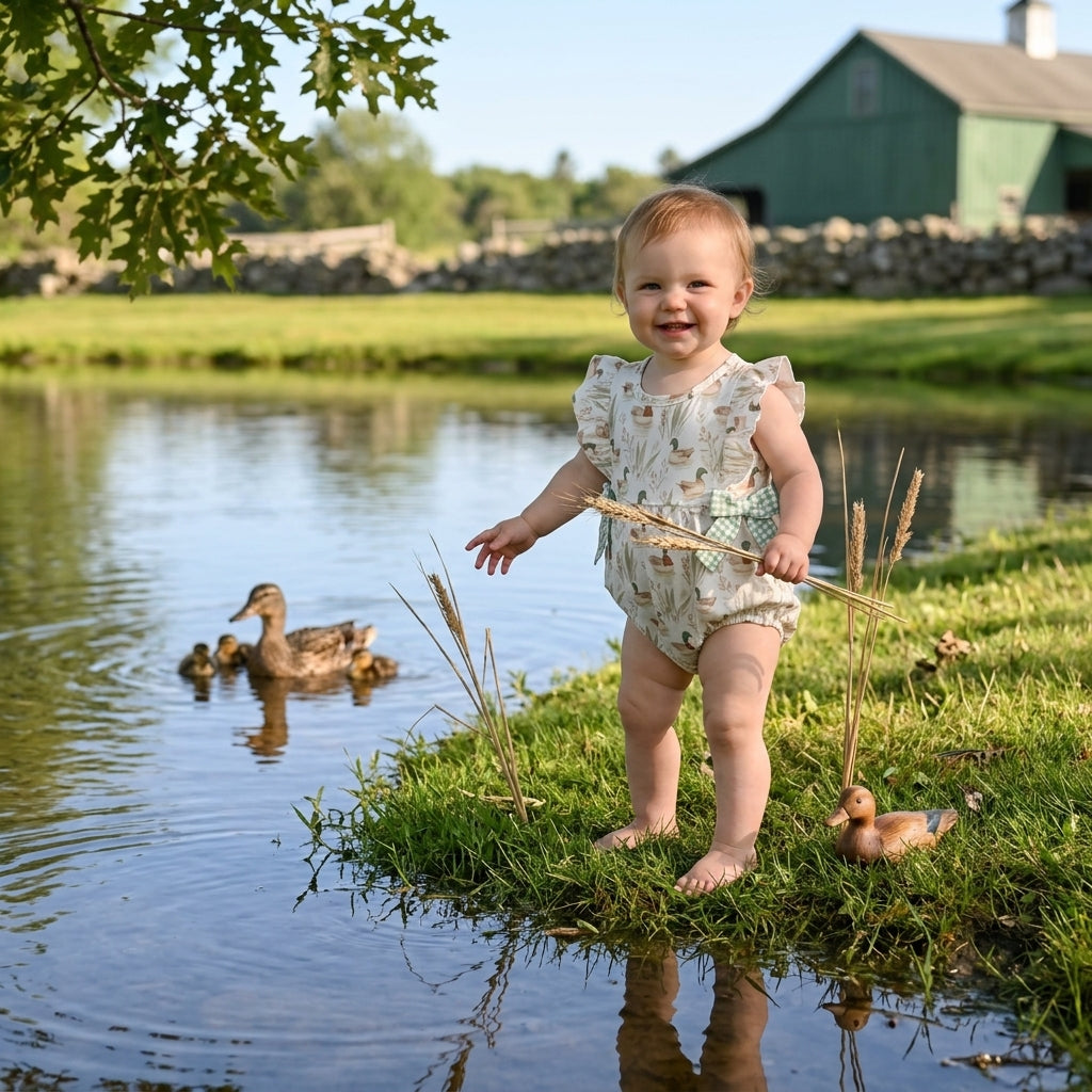 NO MOQ RTS SR2257 Baby Girl Clothes Mallard Duck Gingham Mixed Print Sleeveless Ruffle Bow Bubble Romper 202610