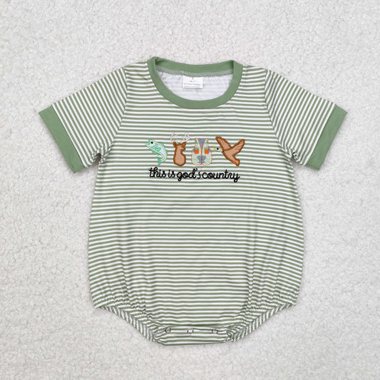 SR2263  embroidery this is god's country fish deer duck western boy romper 202412 RTS sibling