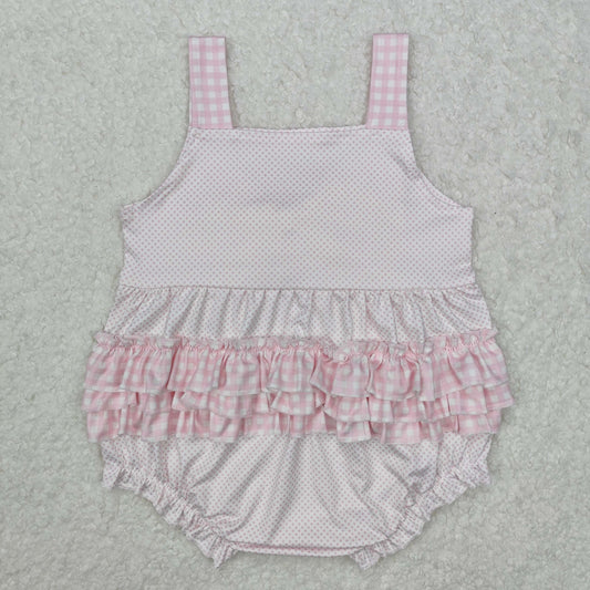 SR2280 bow  plaid ruffle western girl romper 202501 RTS  sibling