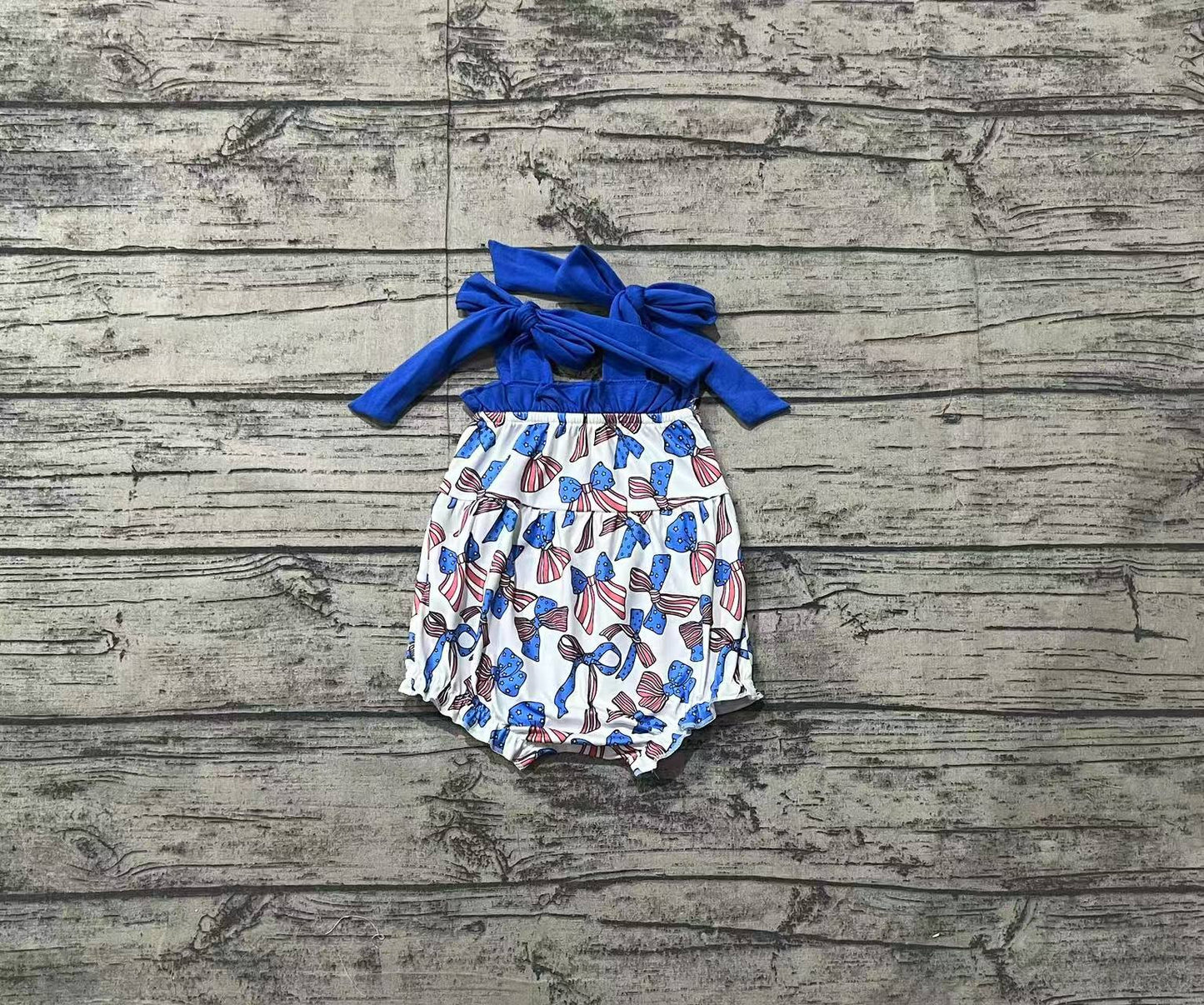 SR2318 girl bow blue romper preorder 202412