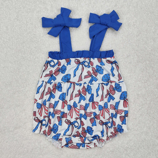 SR2318  4h July girl bow blue romper  202412 RTS