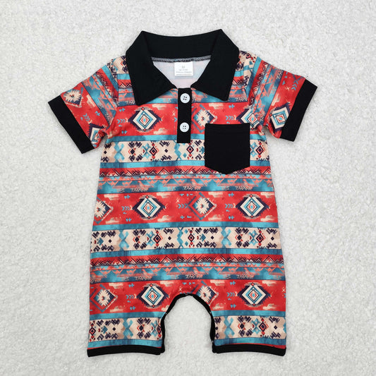 SR2320 geometry boy western romper 202412 RTS sibling