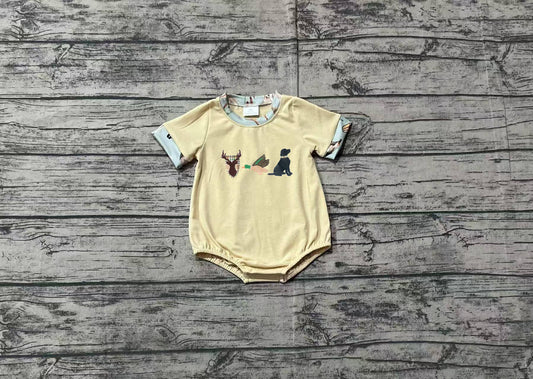 SR2338 embroidery hunting dog duck deer western  boy romper 202412 preorder sibling