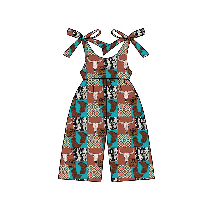 SR2491 western cow teal girl  jumpsuit 202412 preorder