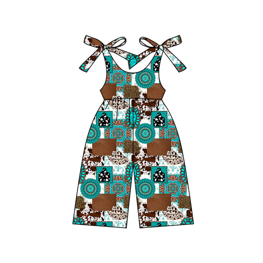 SR2492 western cow teal girl  jumpsuit 202412 preorder