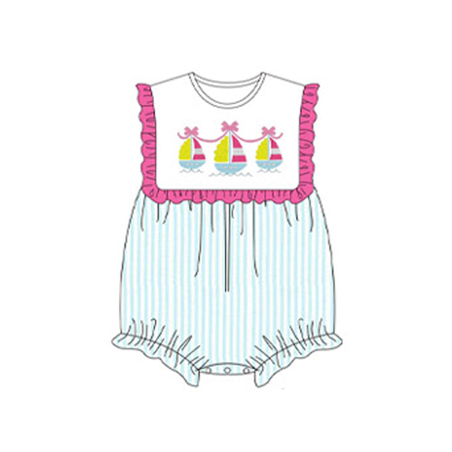 SR2508  bow sailing boat girl romper 202410 preorder sibling