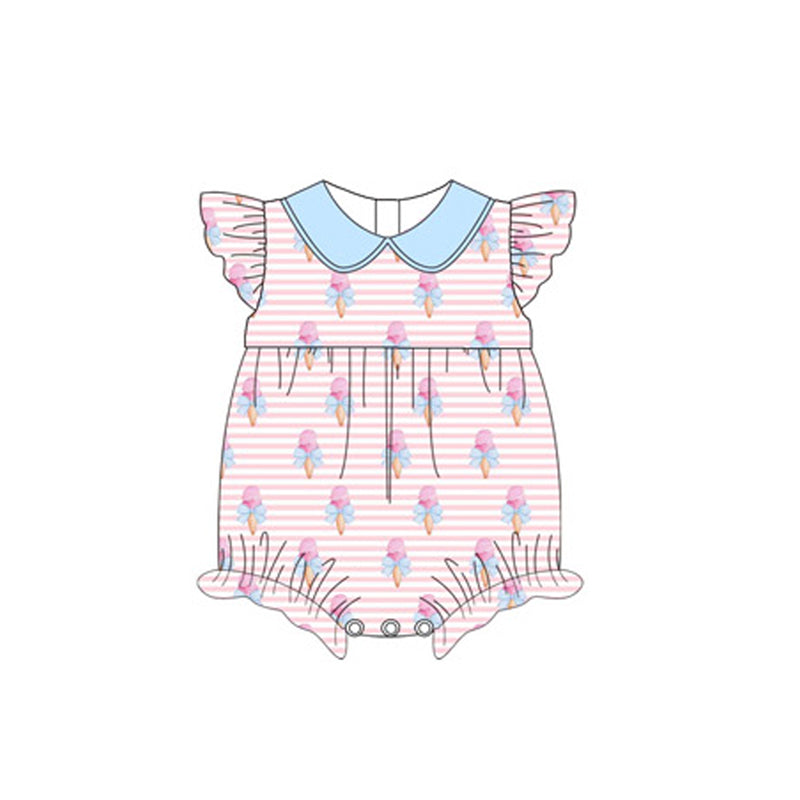 SR2510 ice cream bow  girl  romper 202410 preorder sibling