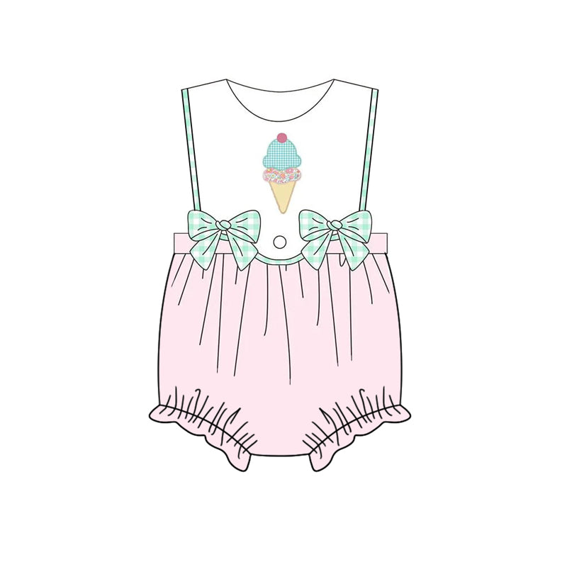 SR2511 ice cream bow girl  romper 202410 preorder sibling