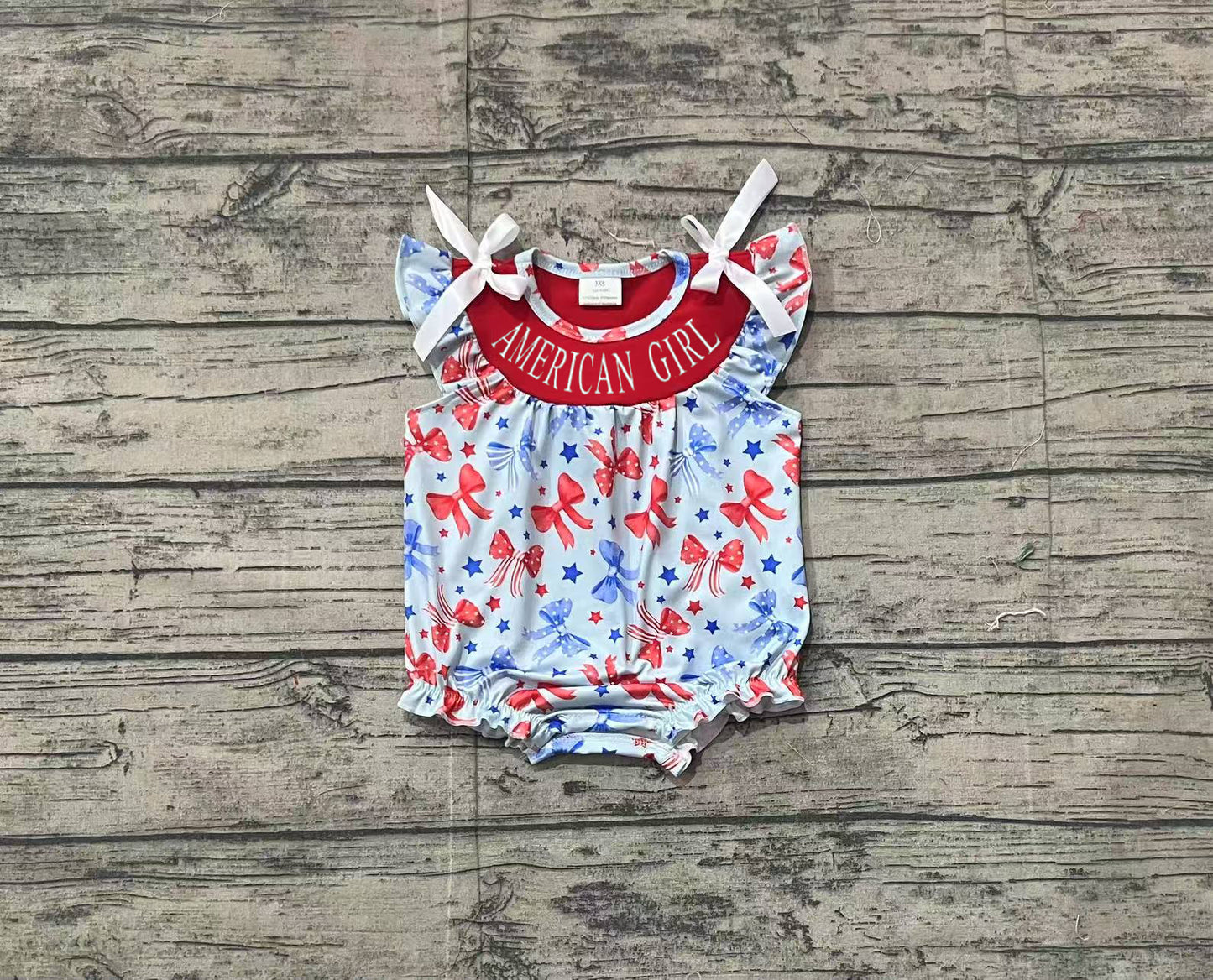 SR2589 embroidery bow 4th July American girl romper 202501 preorder sibling（复制）