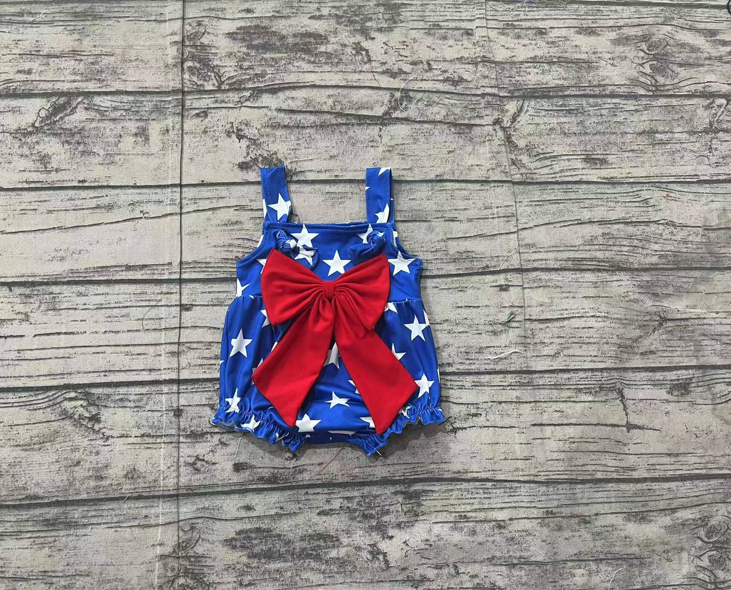 SR2607 bow star 4th July American girl romper 202501 preorder sibling