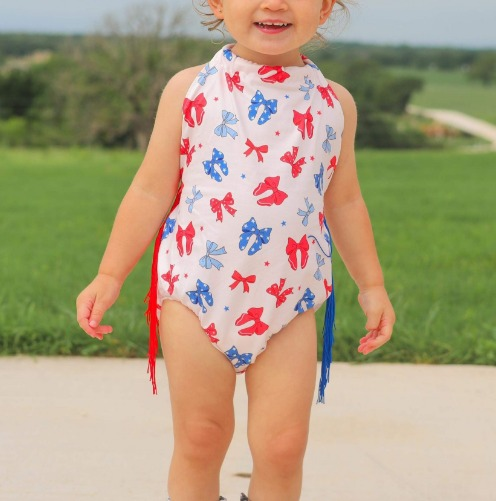 SR2675  bow 4th July western girl summer romper 202501 preorder