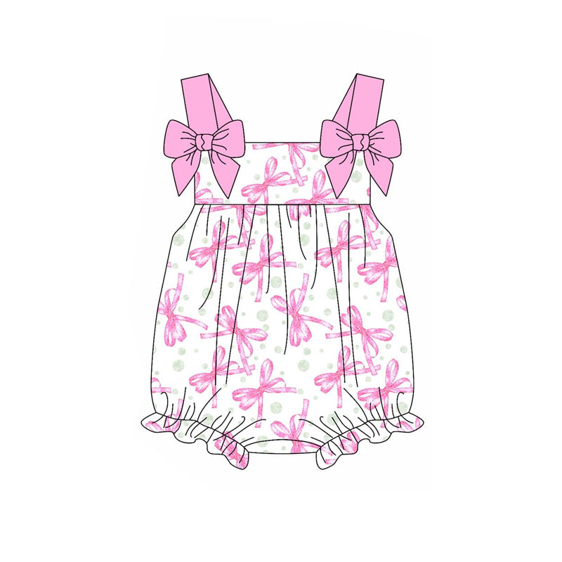 SR2692  bow pink western girl summer romper 202502 preorder